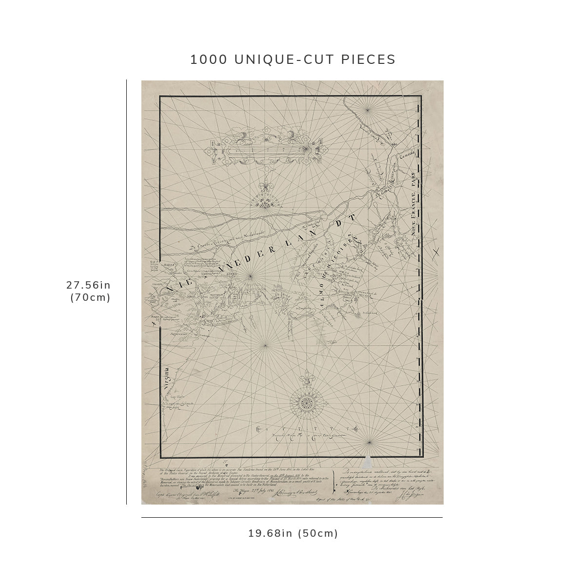 1000 Piece Jigsaw Puzzle: 1841 Map of New York, N.Y. Nieu Nederlandt Loffelt, P. H.