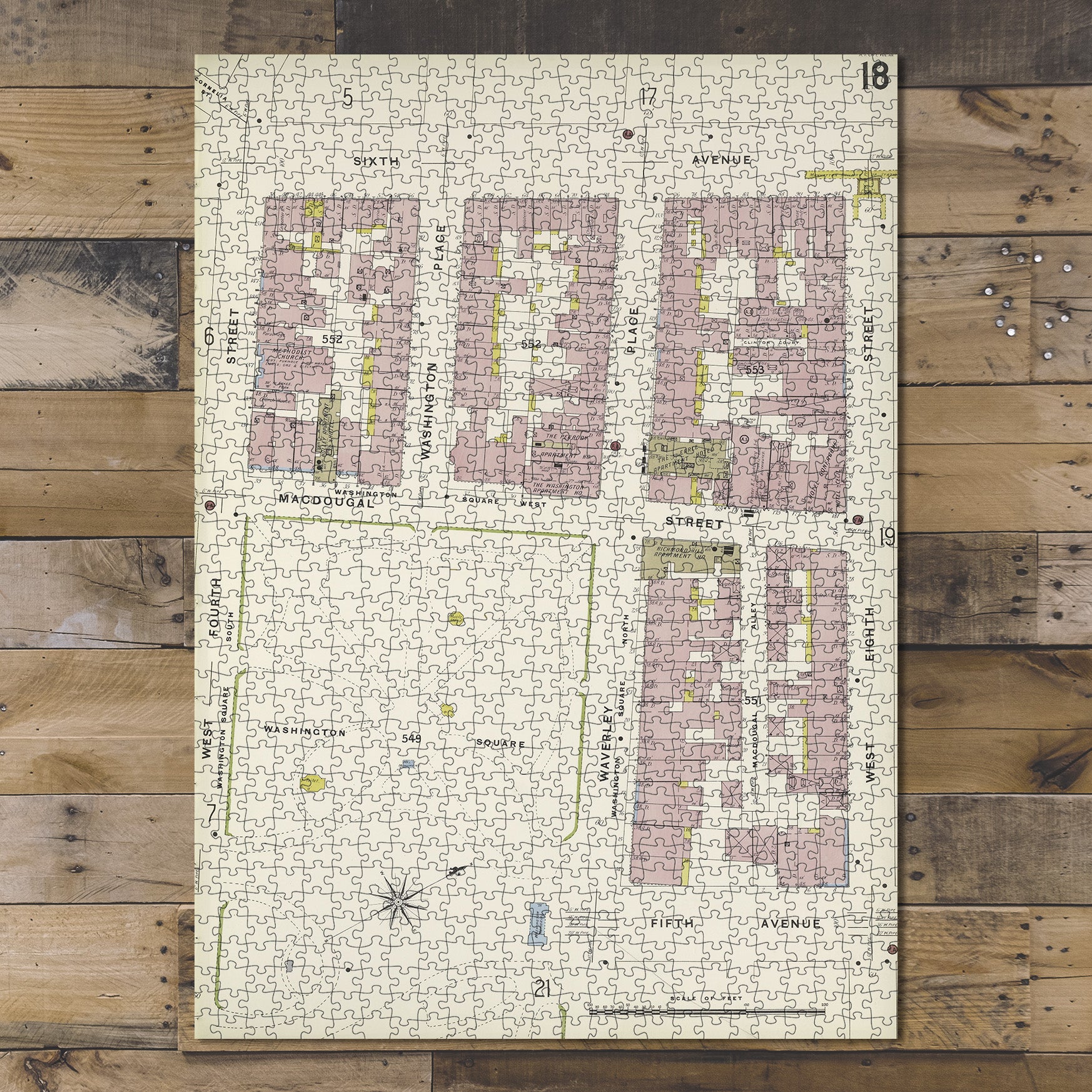 1000 Piece Jigsaw Puzzle 1884 Map of New York Manhattan, V. 3, Plate No. 18 Map