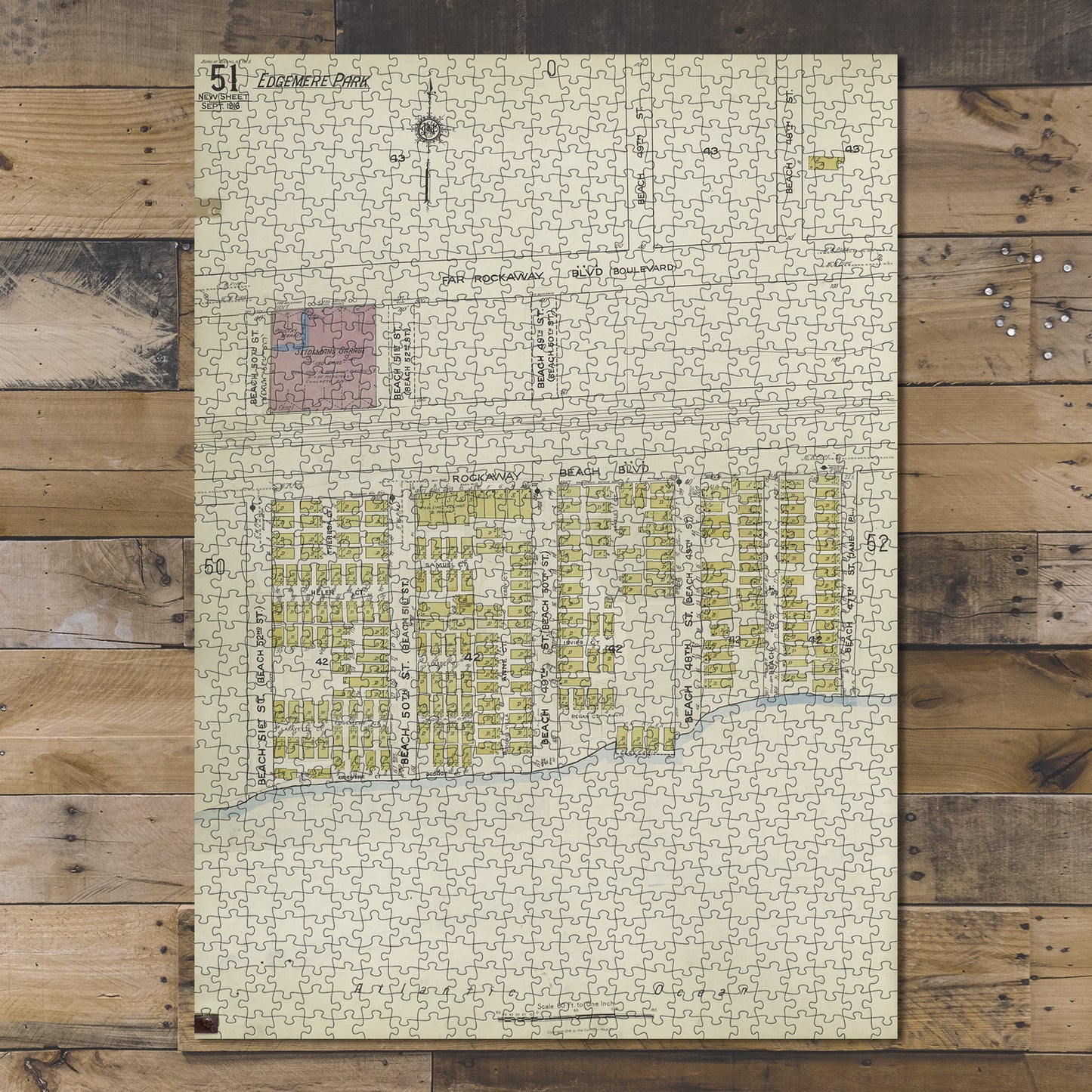 1000 Piece Jigsaw Puzzle 1912 Map of New York Queens V. 8, Plate No. 51 Map
