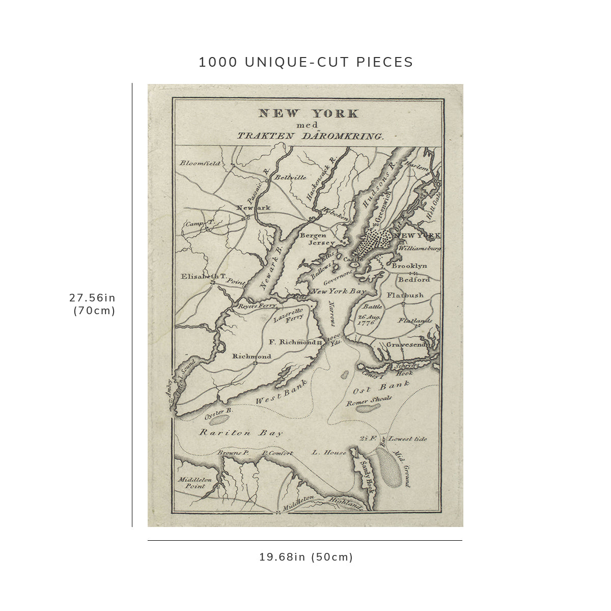 1000 Piece Jigsaw Puzzle: ca. 1828 Map of Stockholm New York med trakten