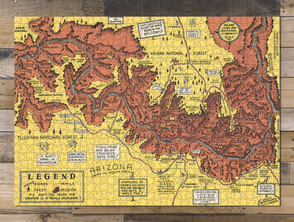 1000 piece puzzle 1940 Map of Grand Canyon National Park Birthday Present Gifts Fun Activity