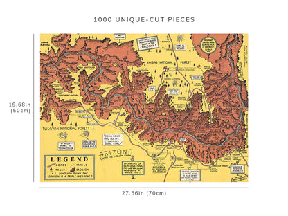 1000 piece puzzle - 1940 Map of Grand Canyon National Park | Birthday Present Gifts | Fun Activity