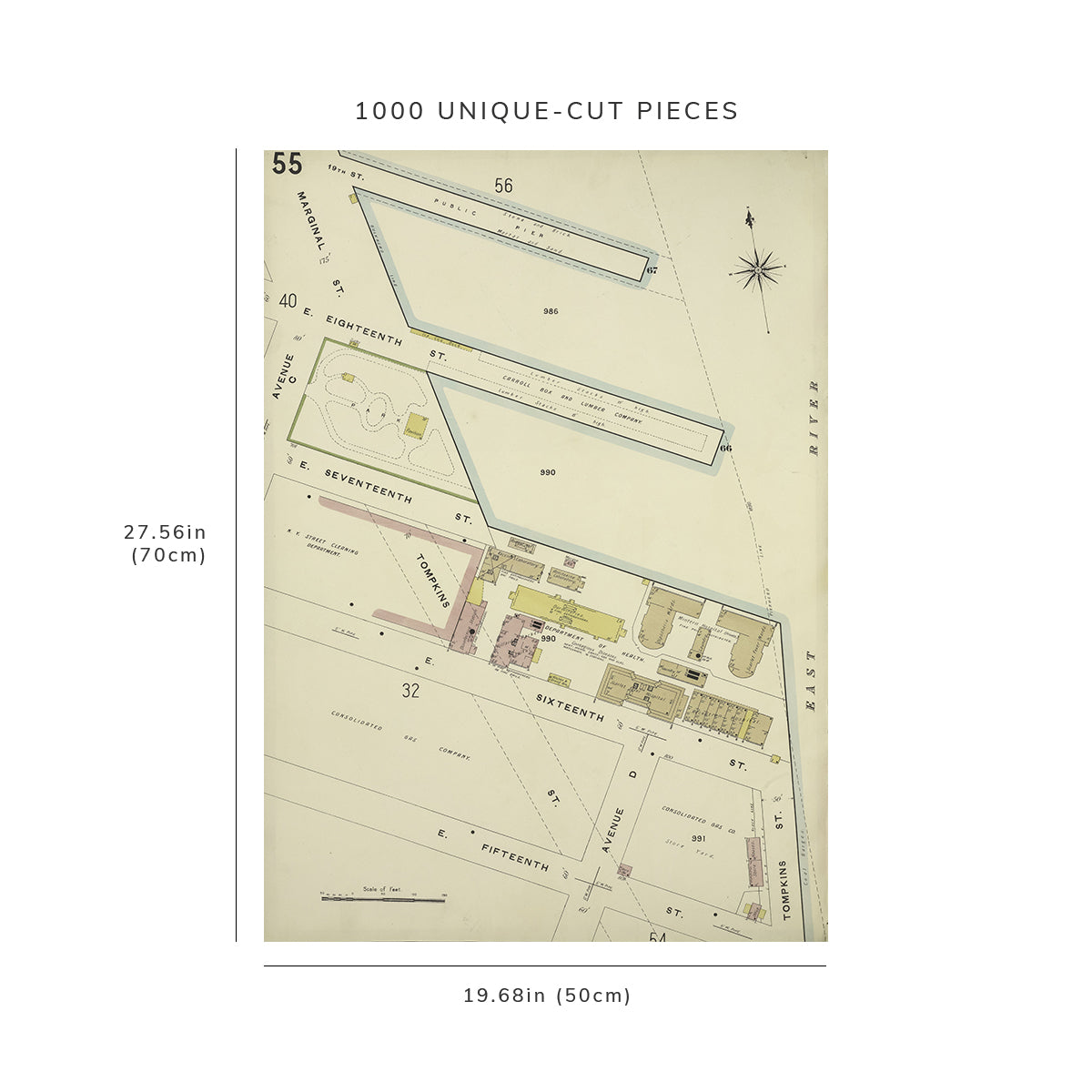 1000 Piece Jigsaw Puzzle: 1884 Map of New York Manhattan, V. 2, Plate No. 55 Map