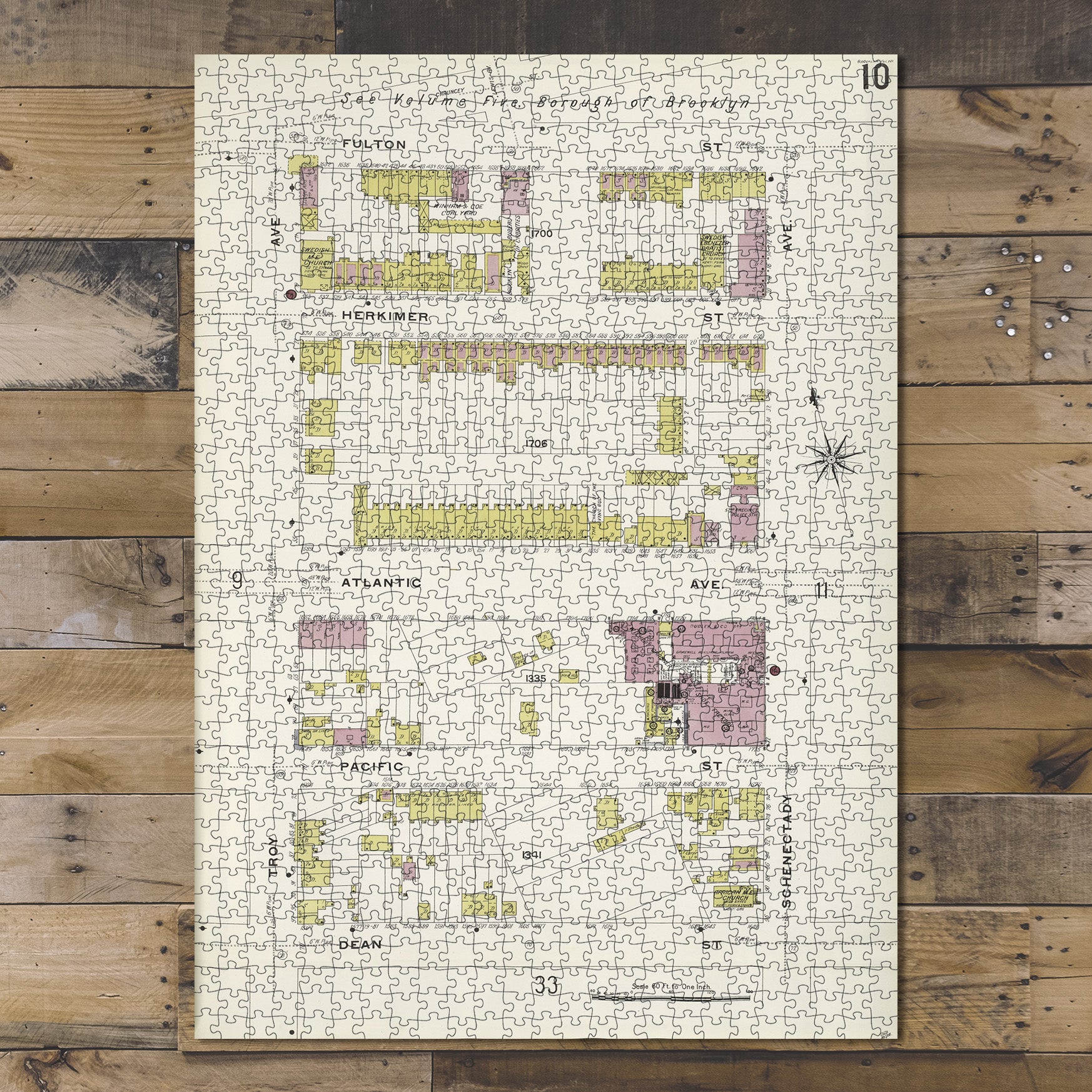 1000 Piece Jigsaw Puzzle 1884 Map of New York Brooklyn V. 7, Plate No. 10 Map