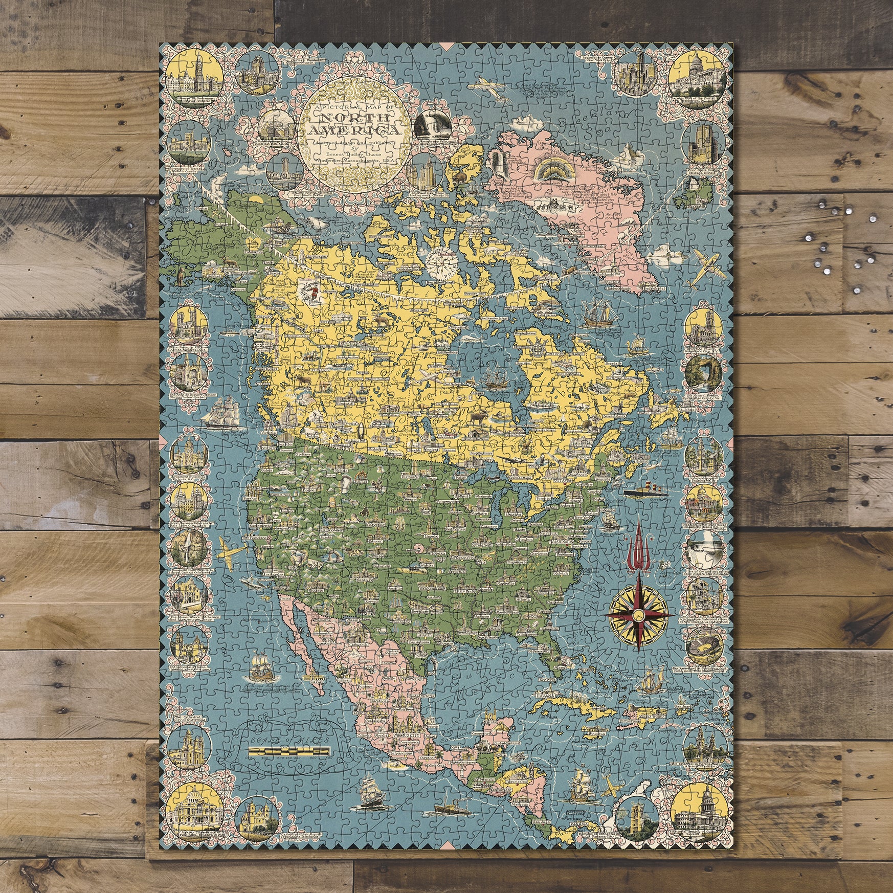1000 piece puzzle 1945 A pictorial Map Of North America Jigsaw games Family Entertainment