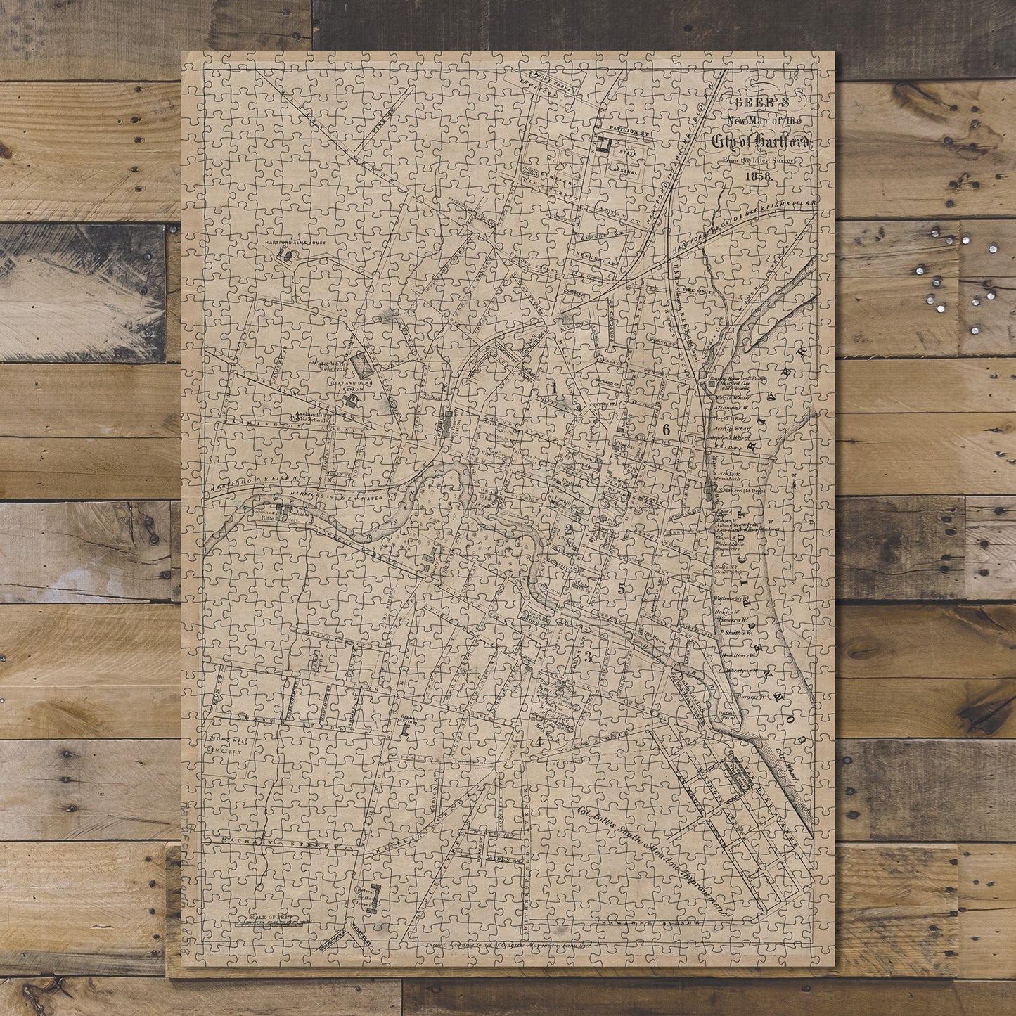 1000 Piece Jigsaw Puzzle 1858 Map of Hartford. Conn. Geer's new Map of the city