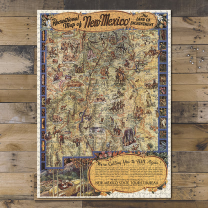 1000 piece puzzle 1946 Recreational Map Of New Mexico The Land Of Enchantment Unique gift