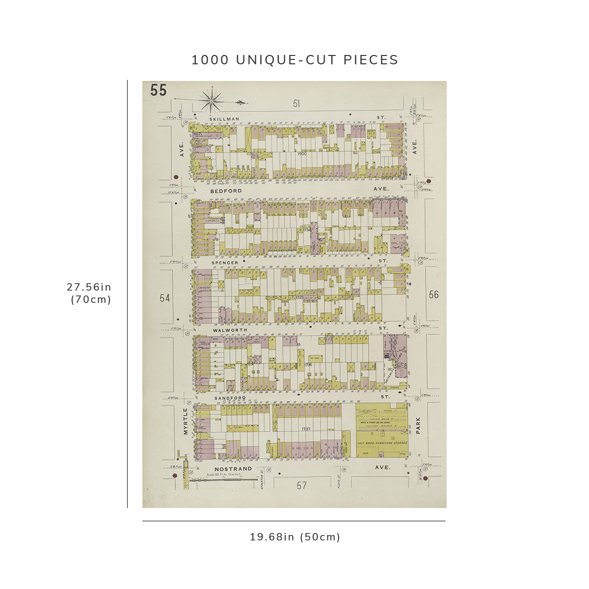 1000 Piece Jigsaw Puzzle: 1884 Map of New York Brooklyn V. 3, Plate No. 55 Map