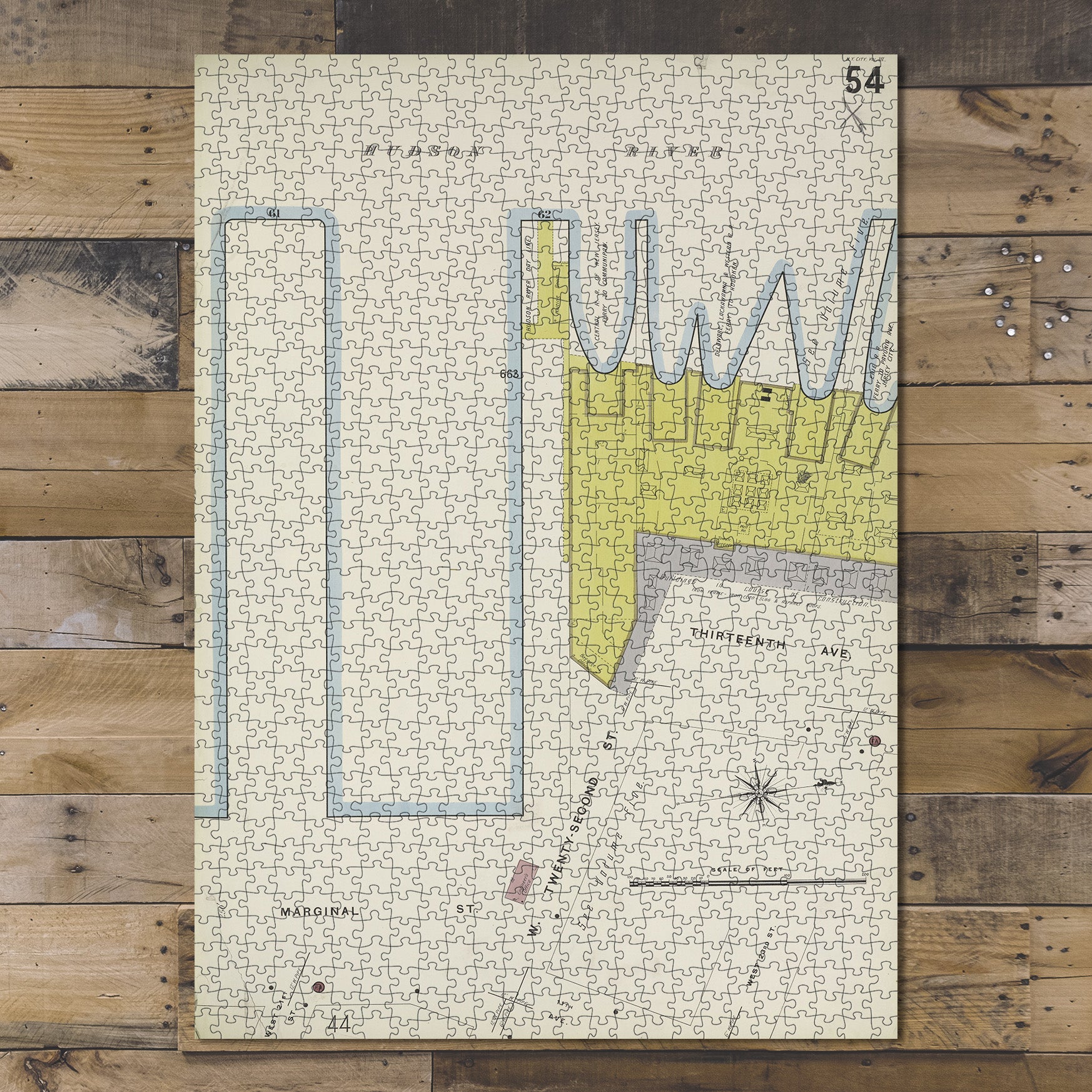 1000 Piece Jigsaw Puzzle 1884 Map of New York Manhattan, V. 3, Plate No. 54 Map