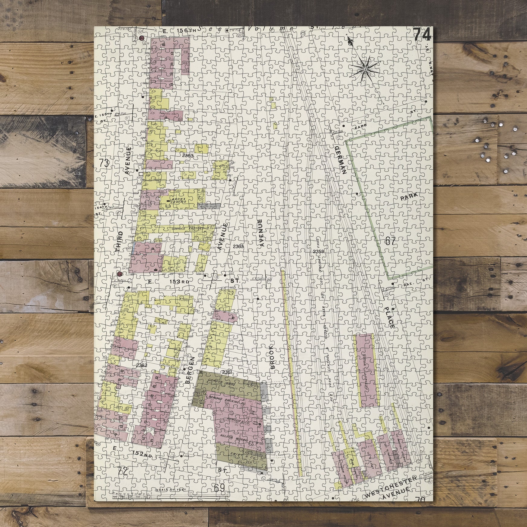 1000 Piece Jigsaw Puzzle 1884 Map of New York Bronx, V. 9, Plate No. 74 Map