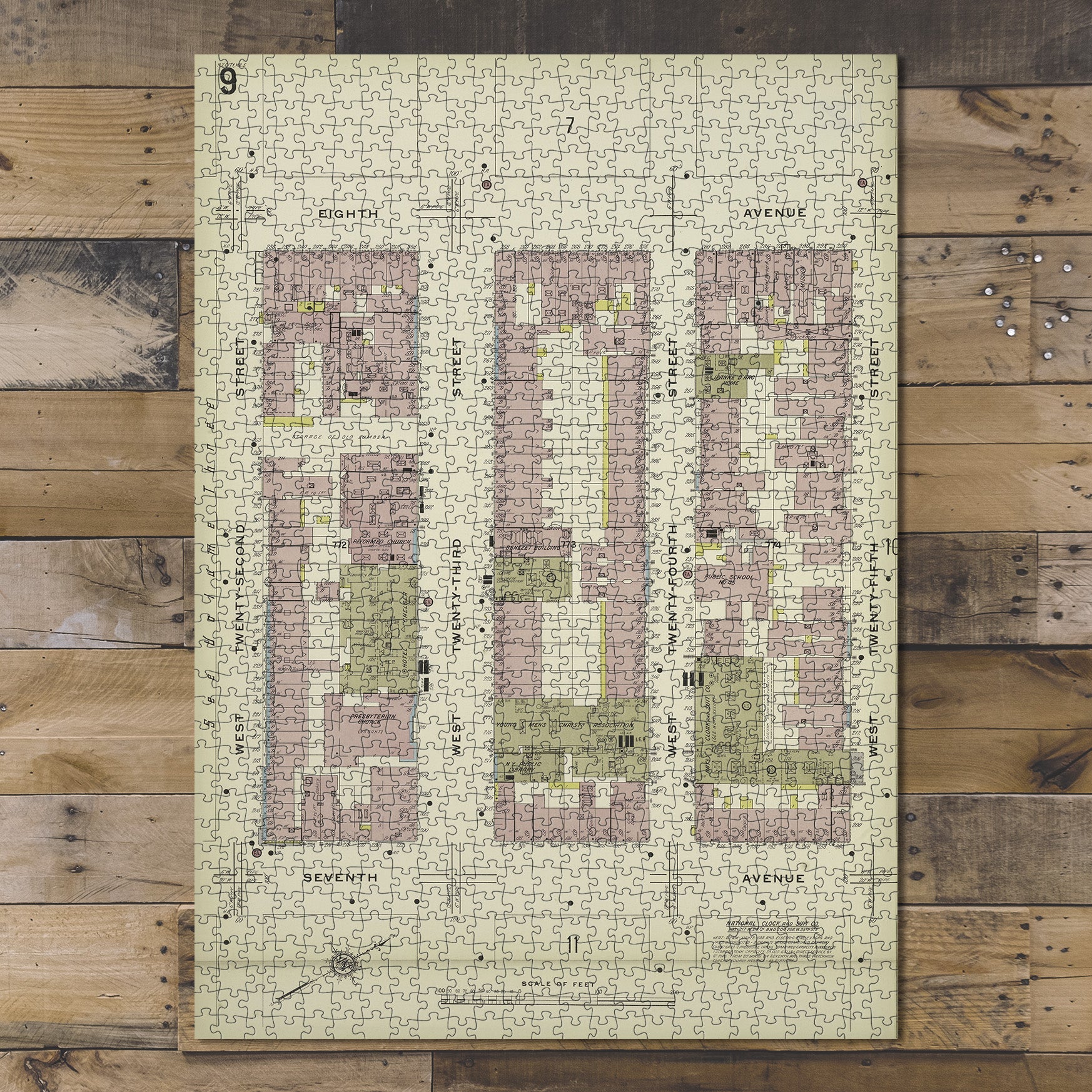 1000 Piece Jigsaw Puzzle 1884 Map of New York Manhattan, V. 5, Plate No. 9 Map