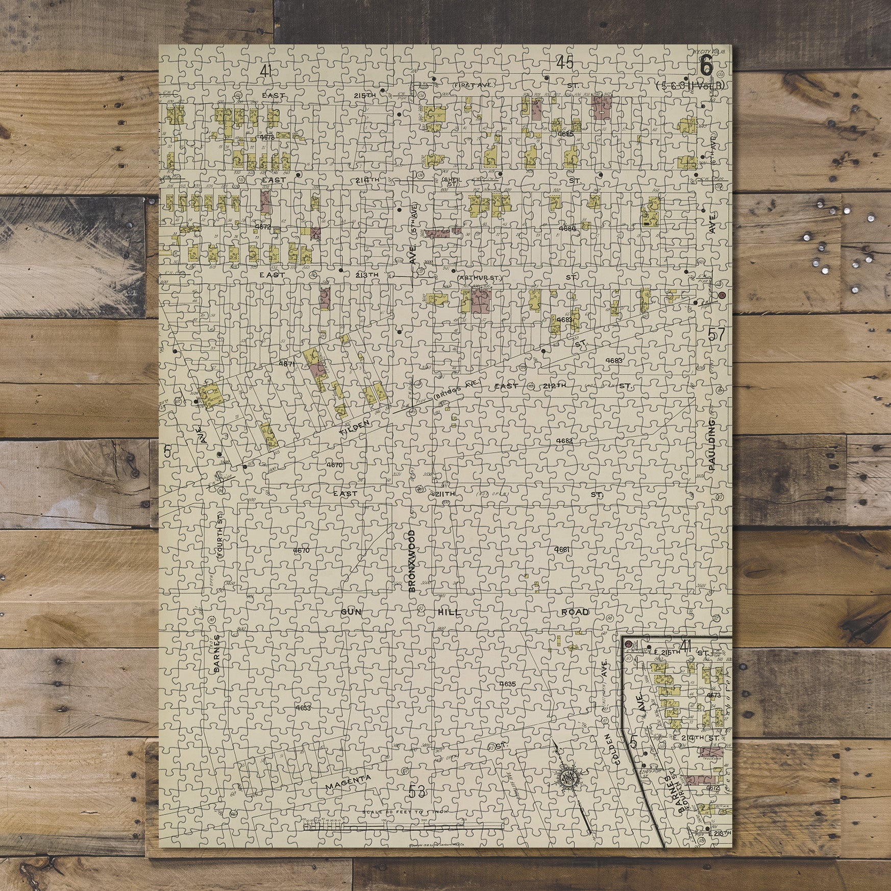 1000 Piece Jigsaw Puzzle 1884 Map of New York Bronx, V. 18, Plate No. 6 Map