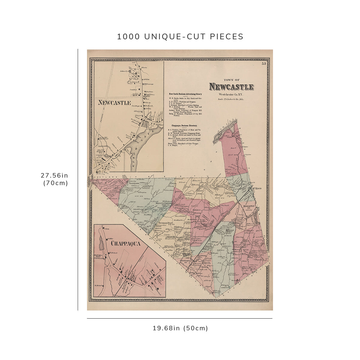 1000 Piece Jigsaw Puzzle: 1868 Map of New York Plate 53 Town of Newcastle, Westchester