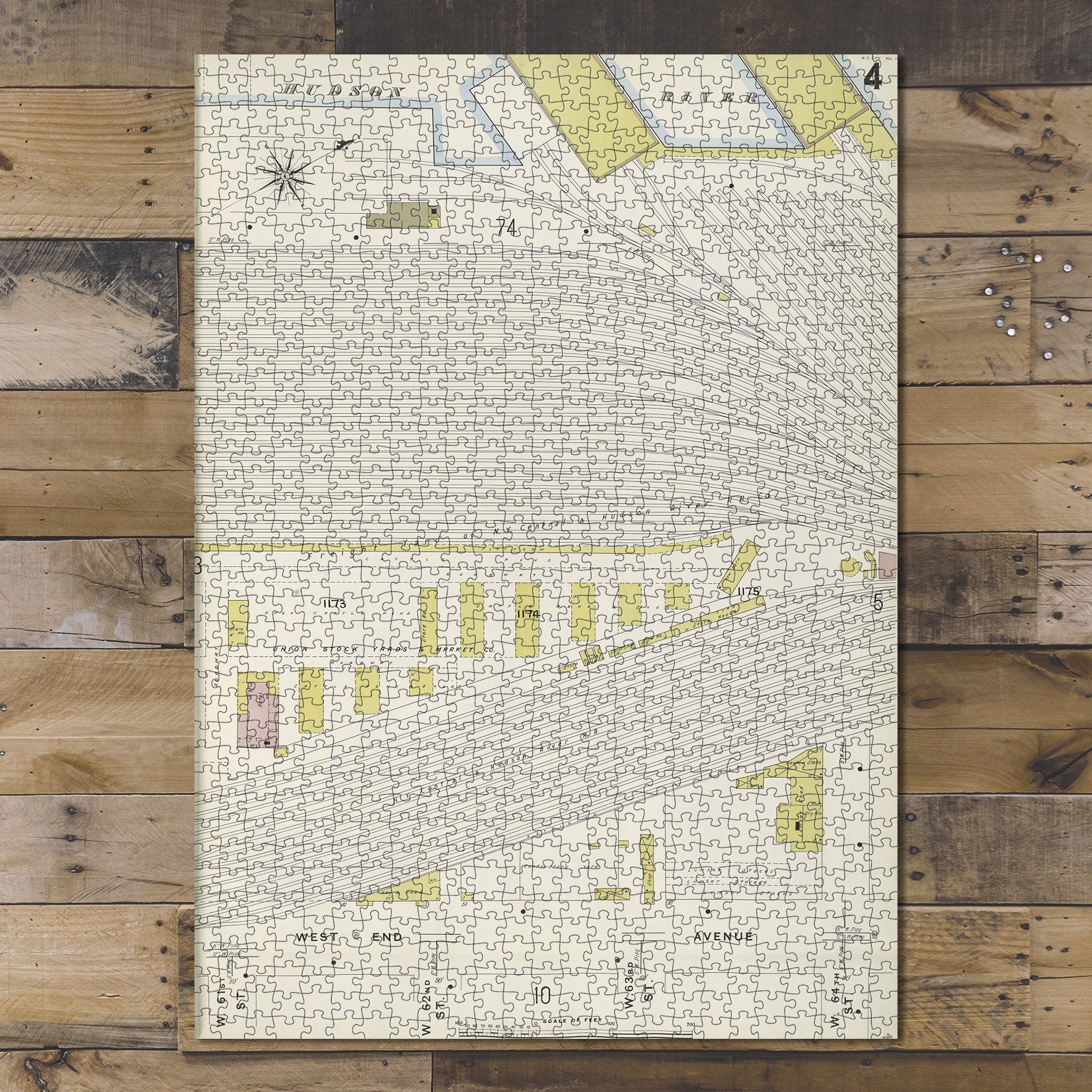 1000 Piece Jigsaw Puzzle 1884 Map of New York Manhattan, V. 6, Plate No. 4 Map