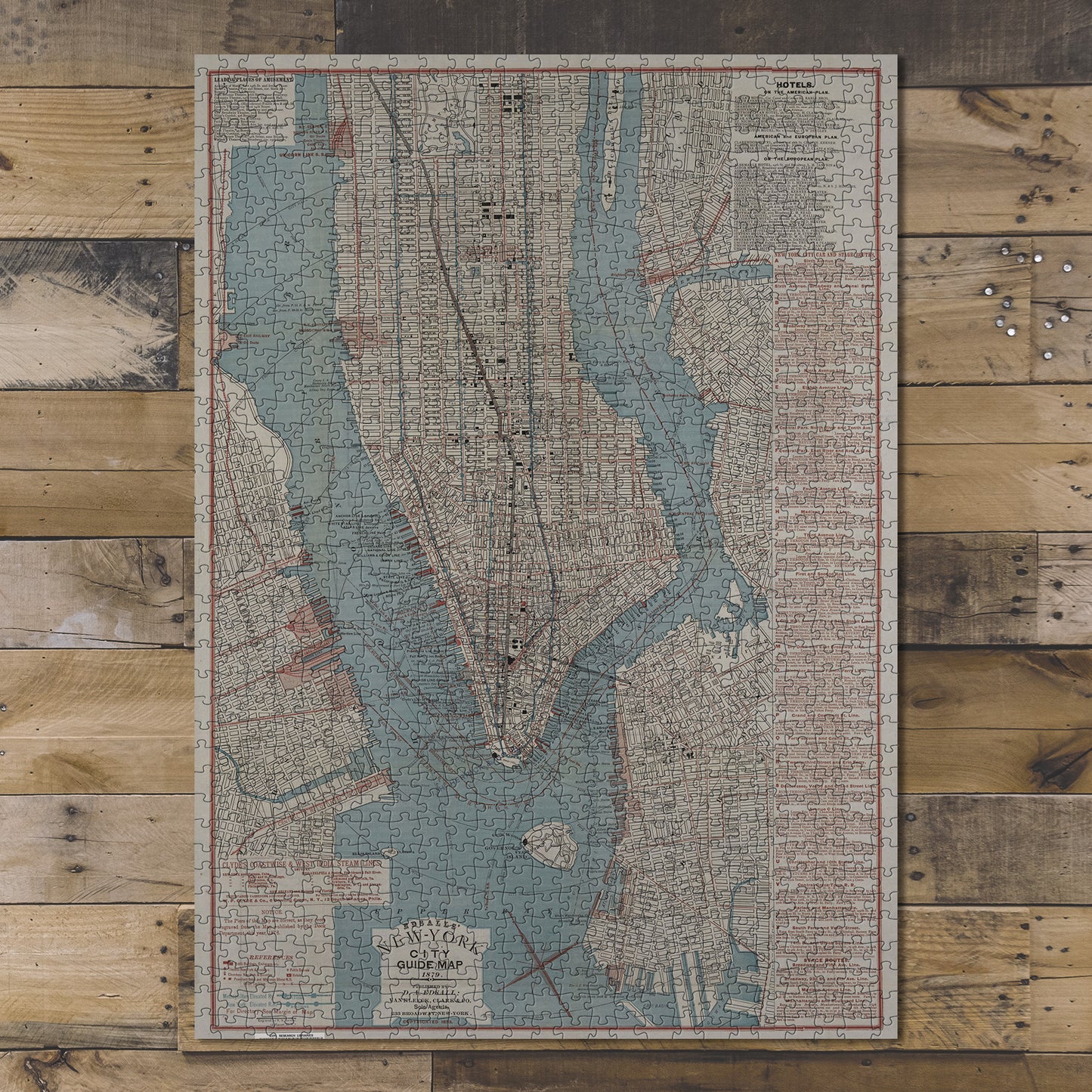 1000 Piece Jigsaw Puzzle 1879 Map of New York Edsalls' New York City guide Map D.A.