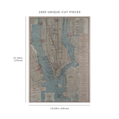 1000 Piece Jigsaw Puzzle: 1879 Map of New York Edsalls' New York City guide Map D.A.