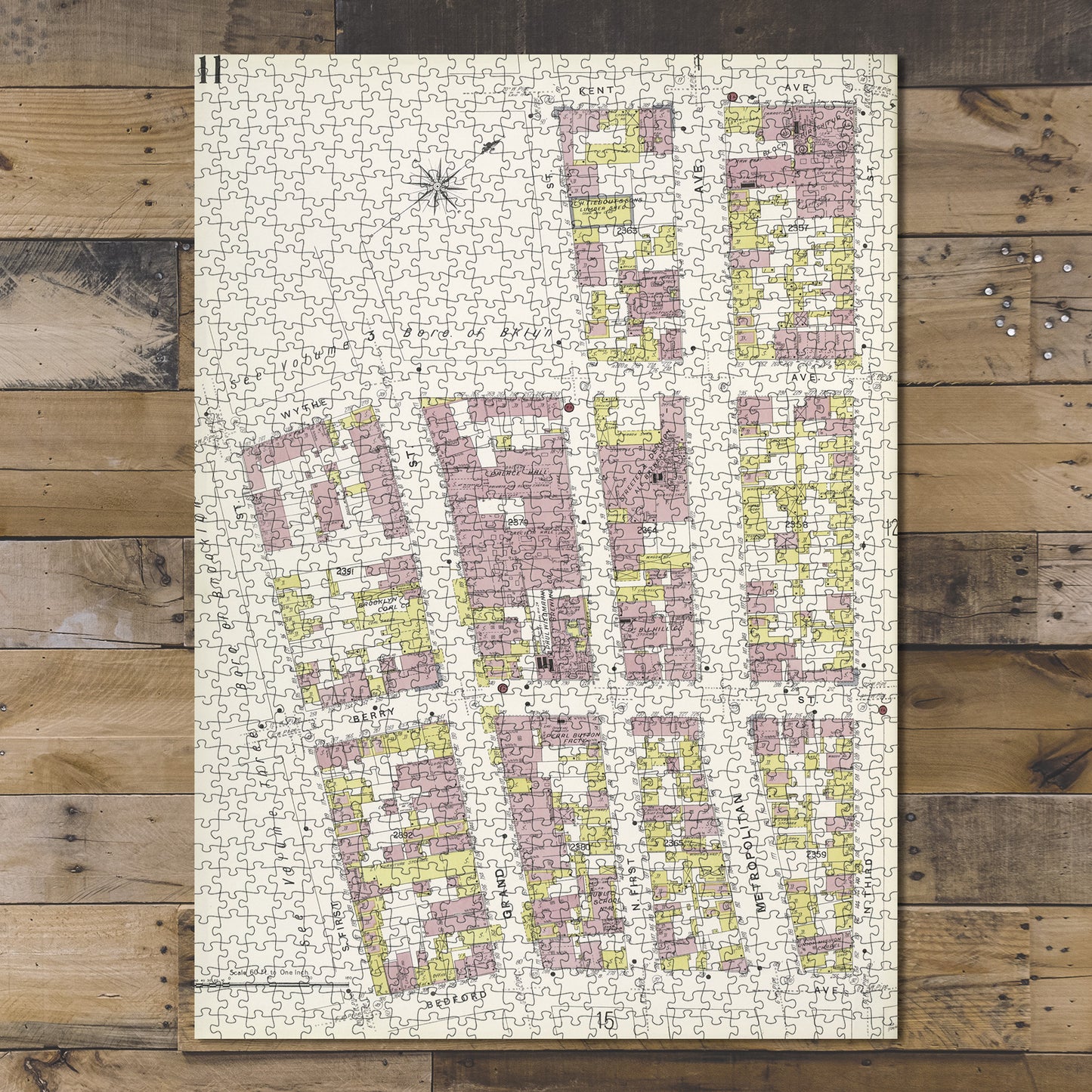 1000 Piece Jigsaw Puzzle 1884 Map of New York Brooklyn V. 4, Plate No. 11 Map