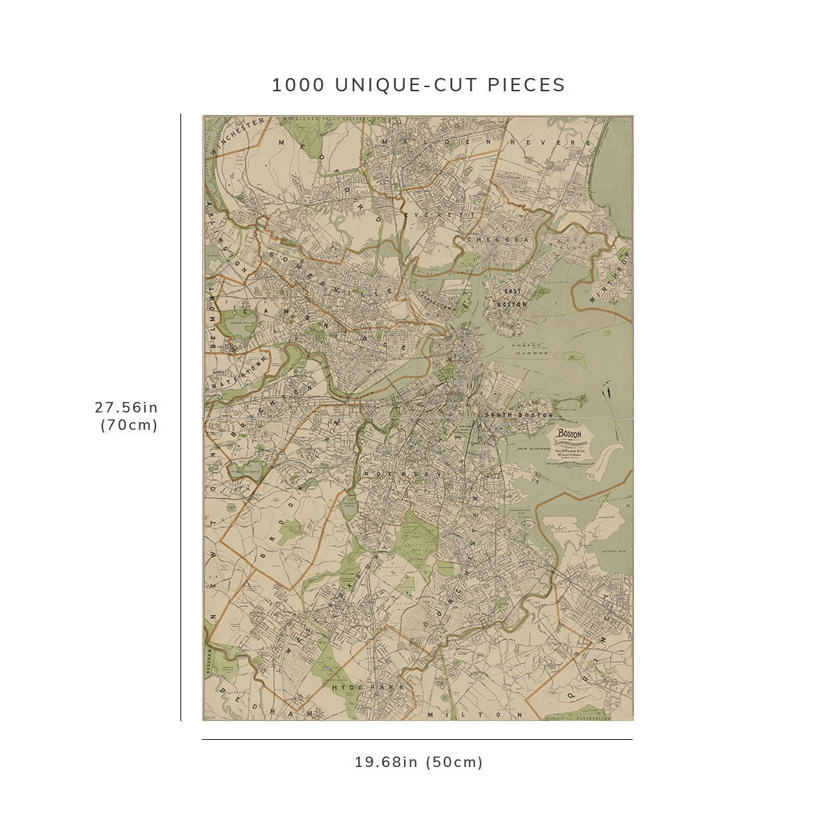 1000 Piece Jigsaw Puzzle: 1896 Map of 160 Tremont St. Boston Boston and surroundings