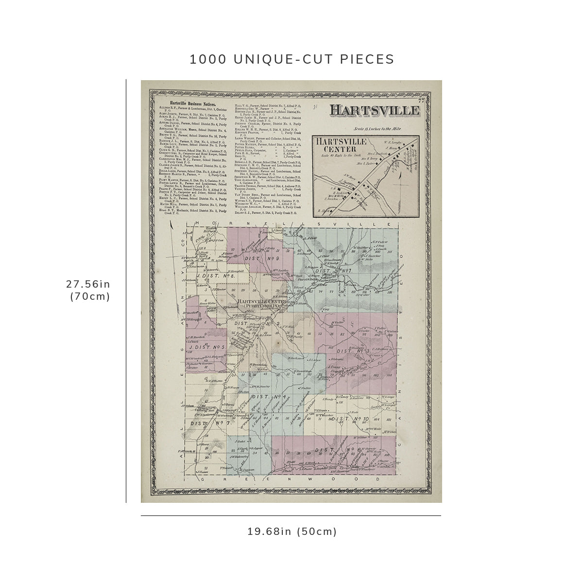 1000 Piece Jigsaw Puzzle: 1873 Map of Philadelphia Hartsville Business Notices