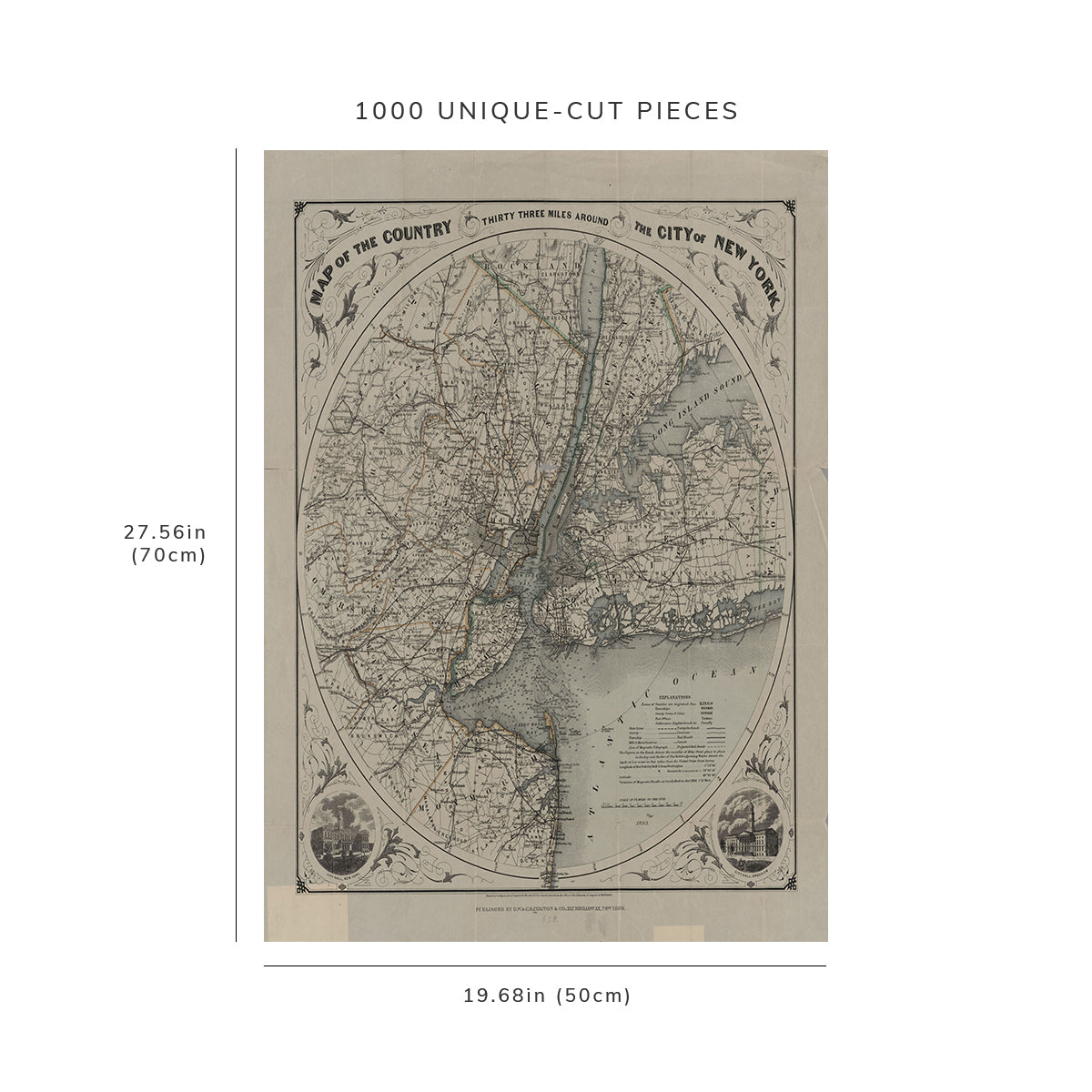 1000 Piece Jigsaw Puzzle: Map of Map of the country thirty-three miles around the city