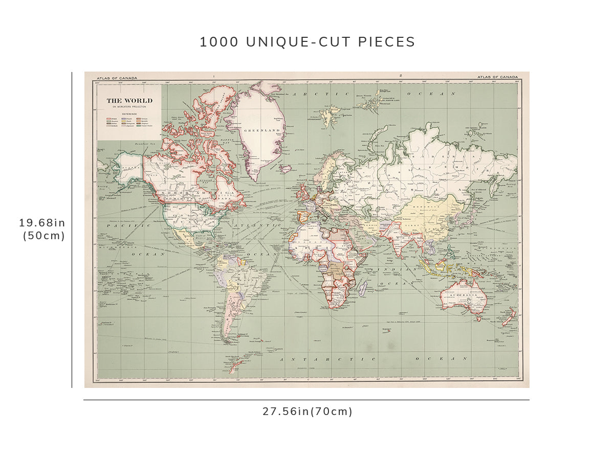 1000 piece puzzle - 1915 Map of the World on Mercators Projection | Fun Indoor Activity | Birthday Present Gifts | Family Entertainment