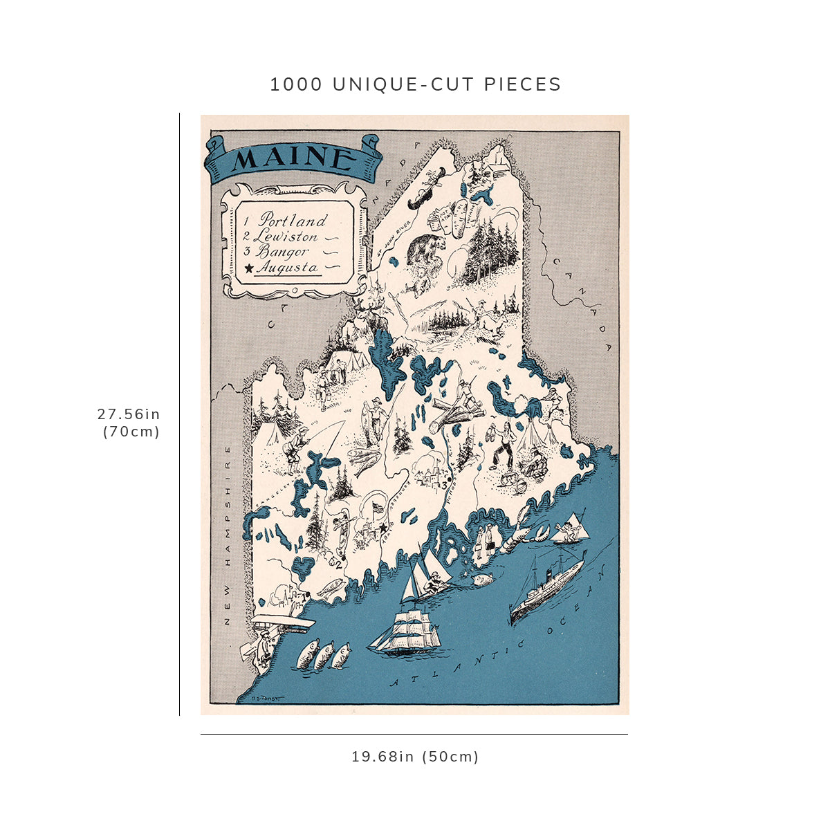 1000 piece puzzle - 1931 Map of Maine | Jigsaw games | Birthday Present Gifts Fun Activity
