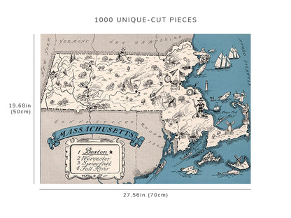 1000 piece puzzle - 1931 Map of Massachusetts | Jigsaw Puzzle Game for Adults | Fun Activity | Hand made