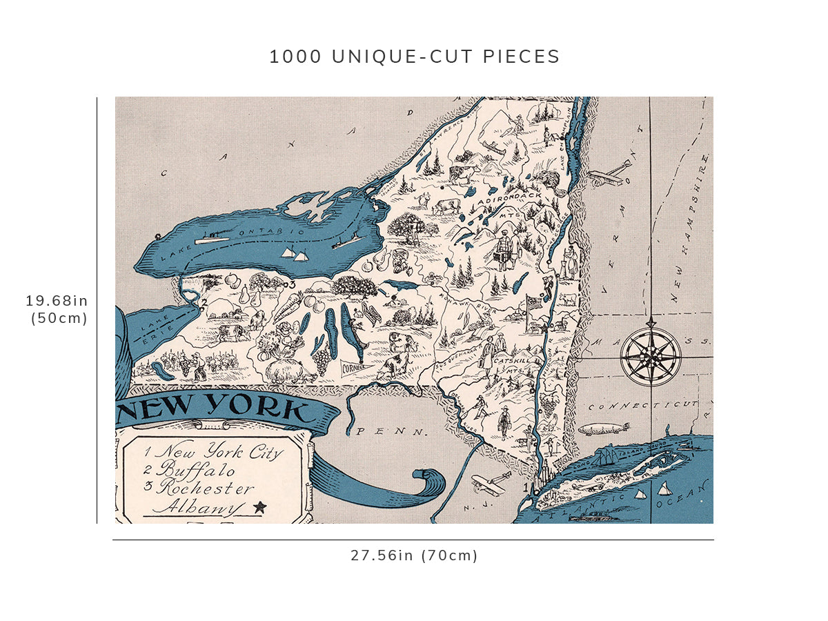 1000 piece puzzle - 1931 Map of New York | Fun Activity | Family Entertainment | Jigsaw games | Unique Gift