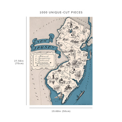 1000 piece puzzle - 1931 Map of New Jersey | Jigsaw games | Birthday Present Gifts | Hand made