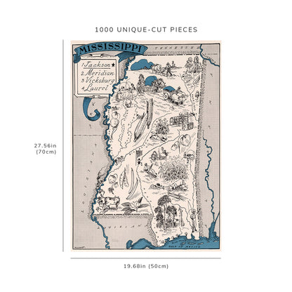 1000 piece puzzle - 1931 Map of Mississippi | Jigsaw Puzzle Game for Adults | Fun Activity | Jigsaw games
