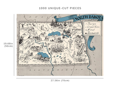 1000 piece puzzle - 1931 Map of North Dakota | Fun Indoor Activity | Jigsaw Puzzle Game for Adults