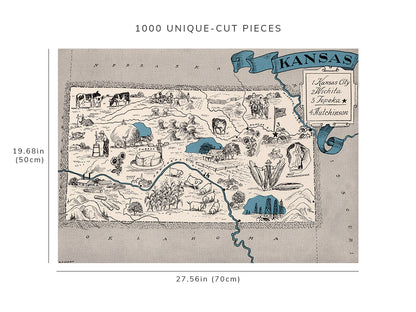 1000 piece puzzle - 1931 Map of Kansas | Jigsaw Puzzle Game for Adults | Birthday Present Gifts