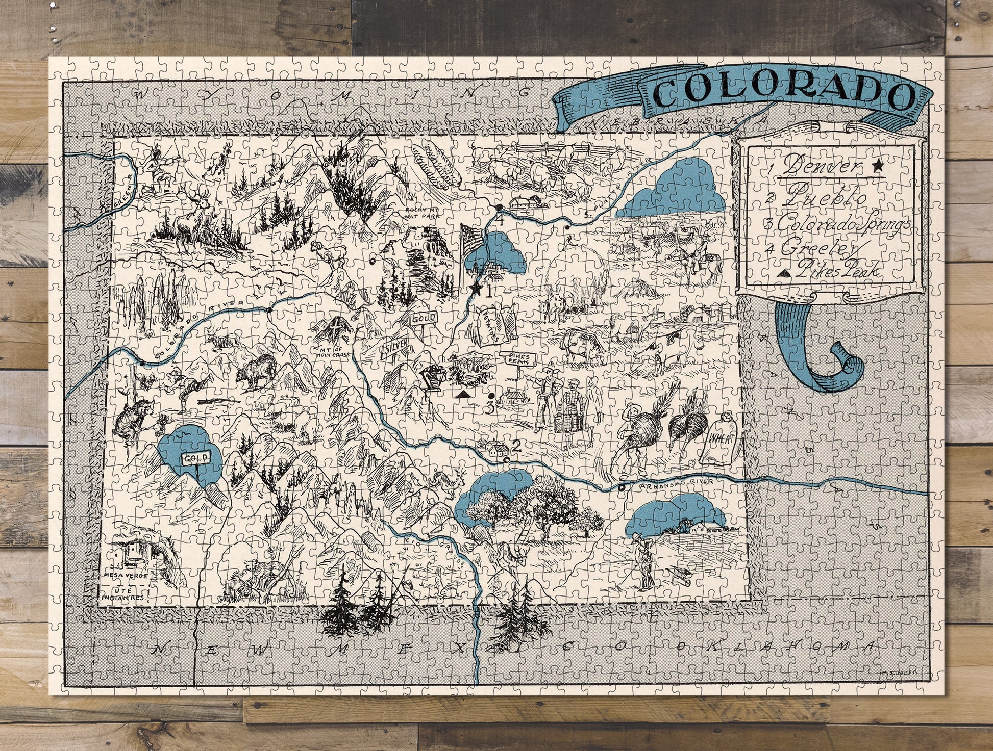 1000 piece puzzle 1931 Map of Colorado Birthday Present Gifts Family Entertainment
