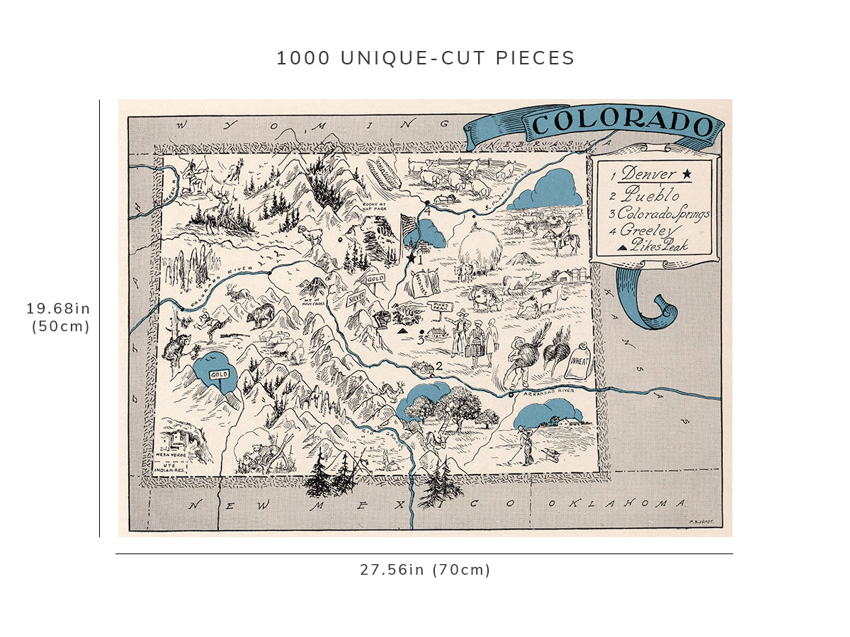 1000 piece puzzle - 1931 Map of Colorado | Birthday Present Gifts | Family Entertainment