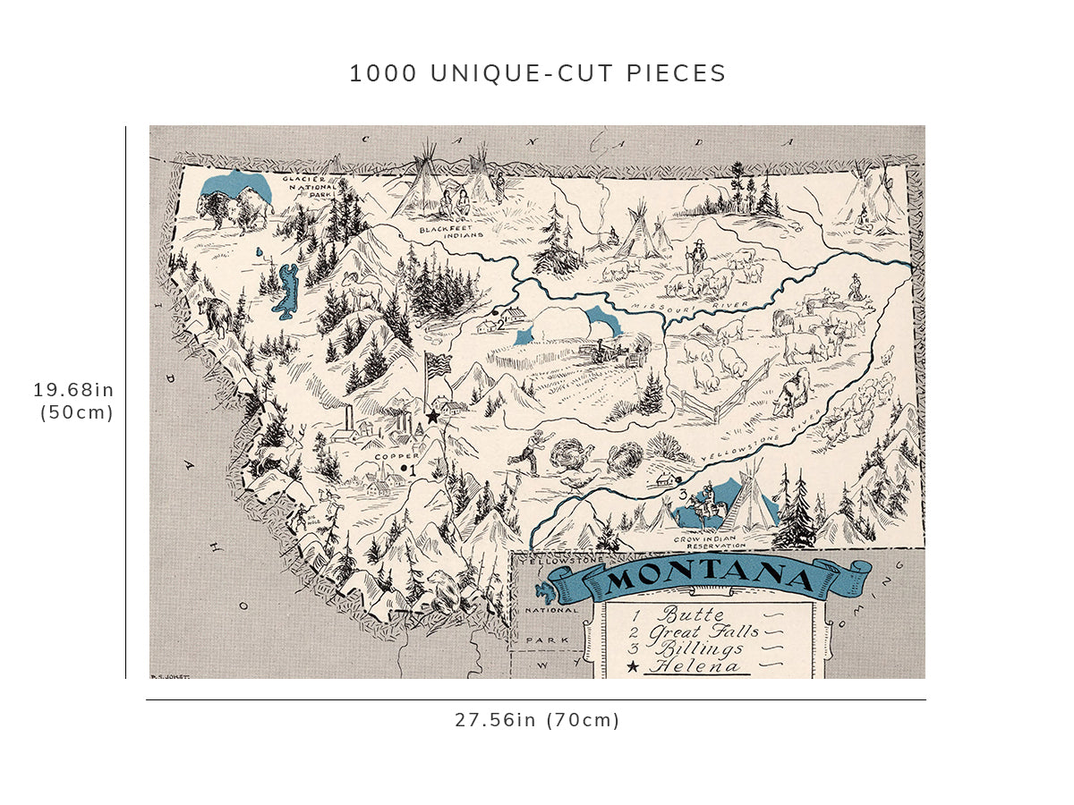 1000 piece puzzle - 1931 Map of Montana | Family Entertainment | Fun Indoor Activity
