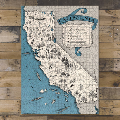 1000 piece puzzle 1931 Map of California Jigsaw Puzzle Game for Adults Unique Gift