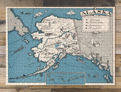 1000 piece puzzle 1931 Map of Alaska Birthday Present Gifts Family Entertainment