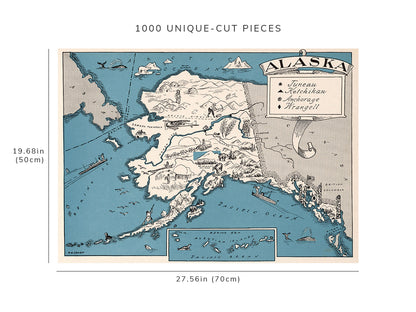 1000 piece puzzle - 1931 Map of Alaska | Birthday Present Gifts | Family Entertainment