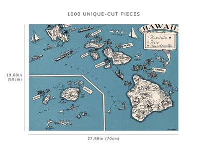 1000 piece puzzle - 1931 Map of Hawaii | Fun Indoor Activity | Jigsaw Puzzle Game for Adults | Hand made