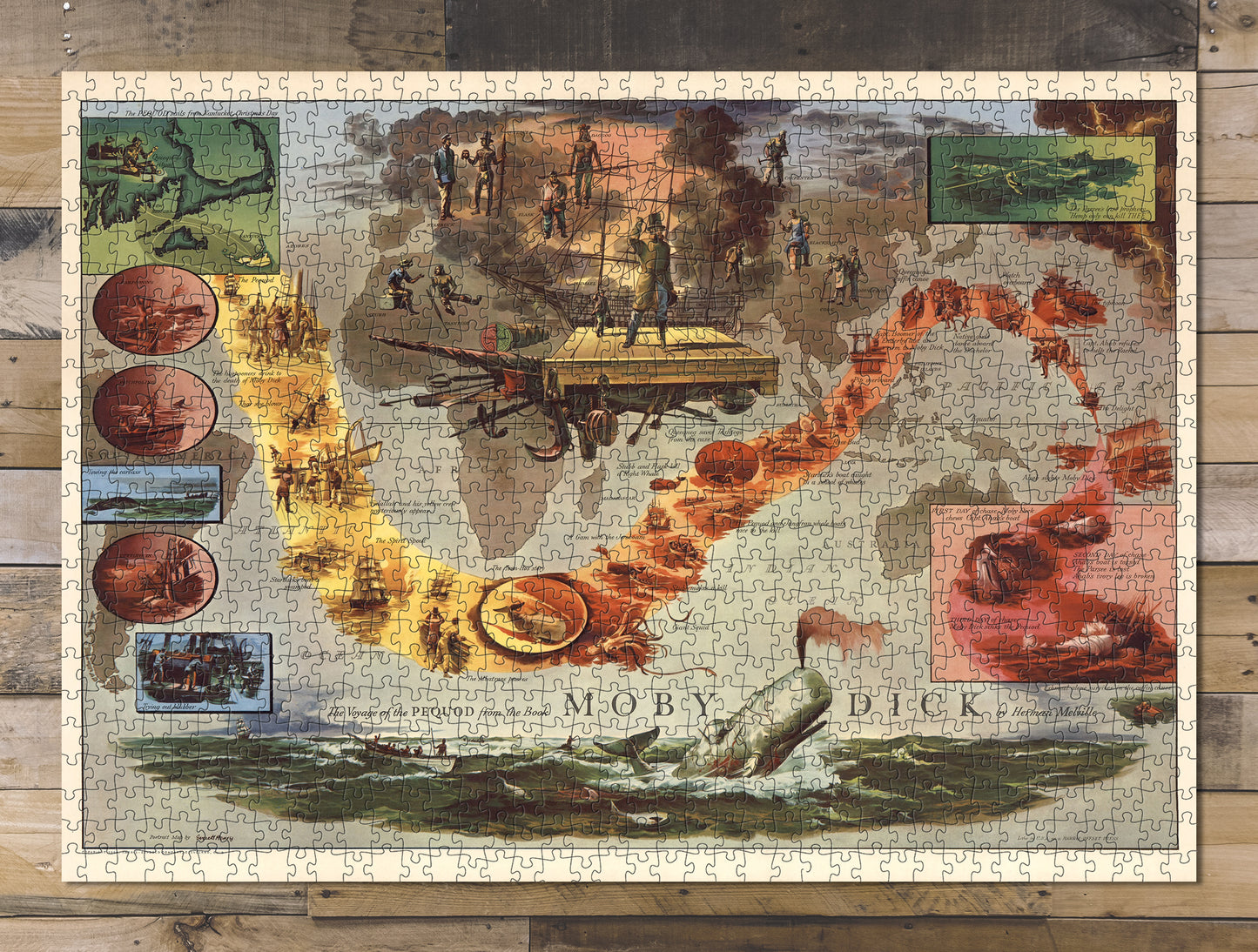 1000 piece puzzle 1956 Map The Voyage of the Pequod from the Book Moby Dck by Herman Melville