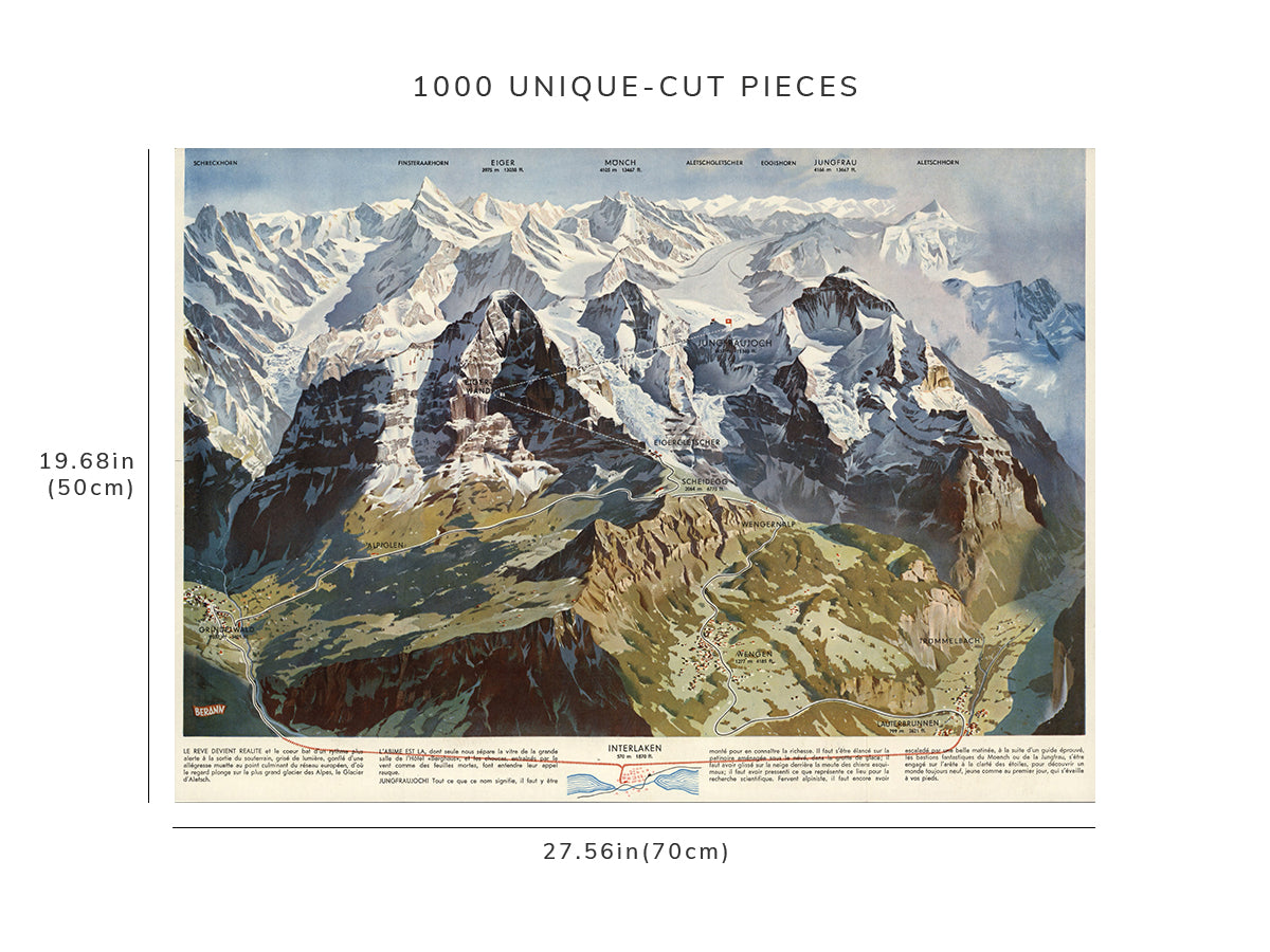 1000 piece puzzle - 1937 Map of Virgin yoke Jungfrau Railway | Birthday Present Gifts