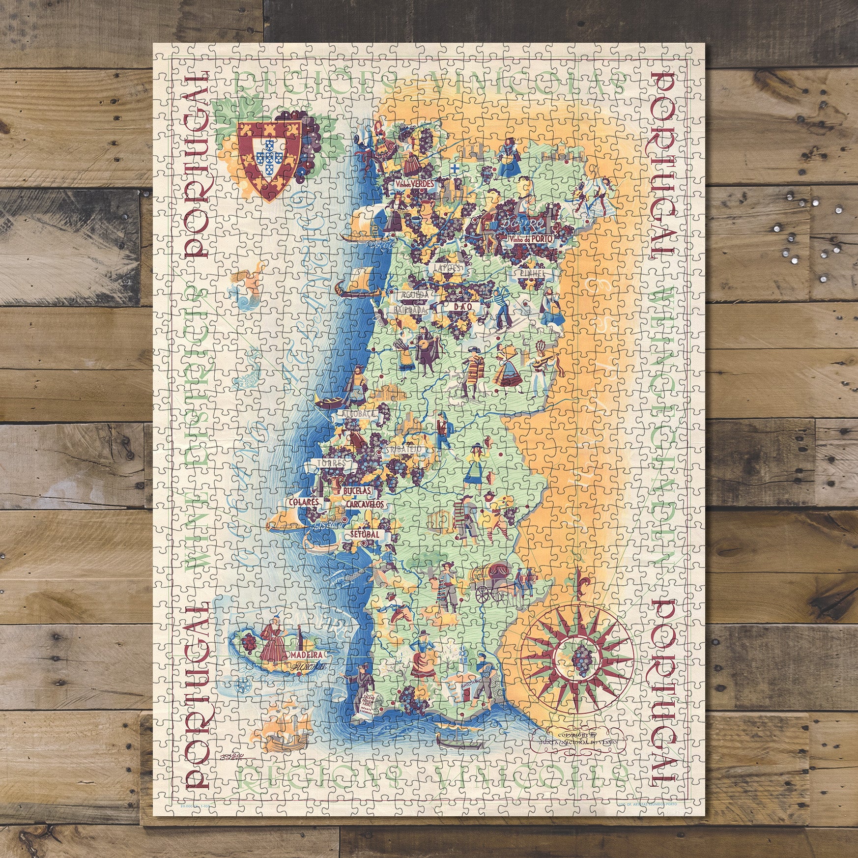 1000 piece puzzle 1959 MaÌrio Costa Pictorial Wine of Portugal Map Jigsaw Puzzle Game for Adults