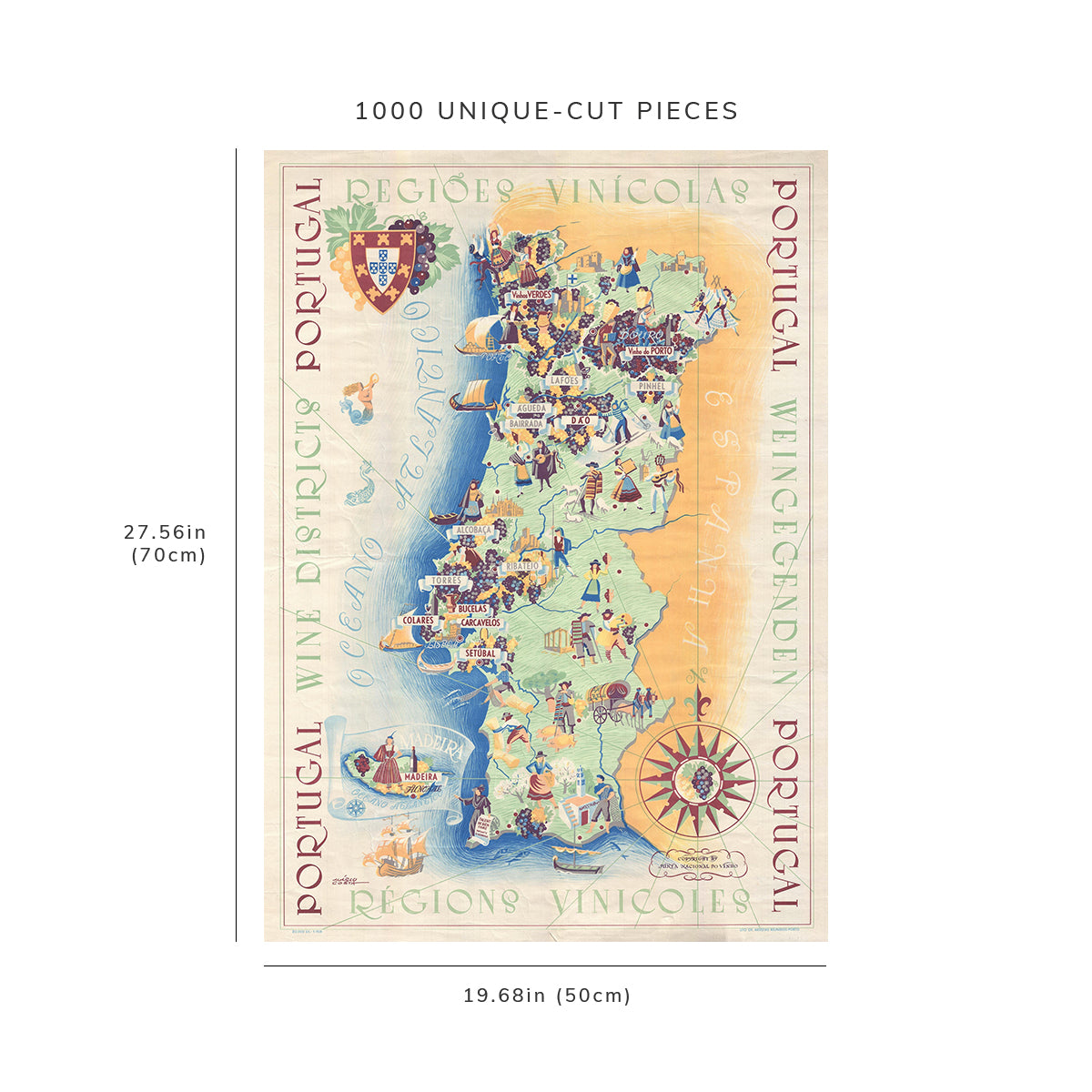 1000 piece puzzle - 1959 MaÌrio Costa Pictorial Wine of Portugal Map | Jigsaw Puzzle Game for Adults