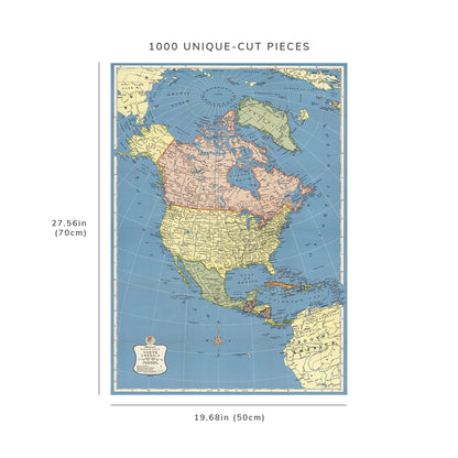 1000 piece puzzle - 1957 Map of North America | Birthday Present Gifts | Family Entertainment | Unique Gift