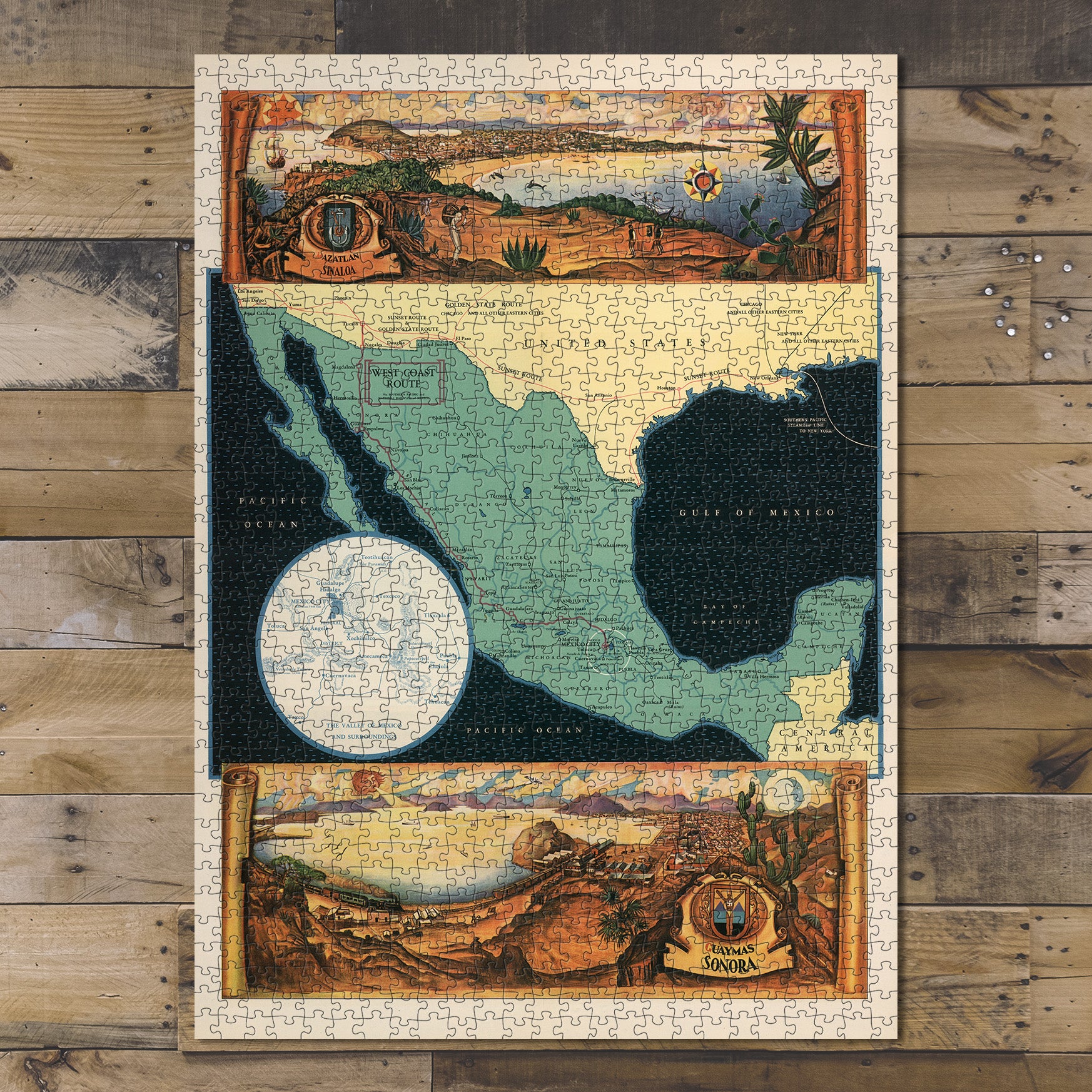 1000 piece puzzle 1935 Map of Mexico Jigsaw Puzzle Game for Adults Birthday Present Gifts Hand made