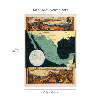 1000 piece puzzle - 1935 Map of Mexico | Jigsaw Puzzle Game for Adults | Birthday Present Gifts | Hand made