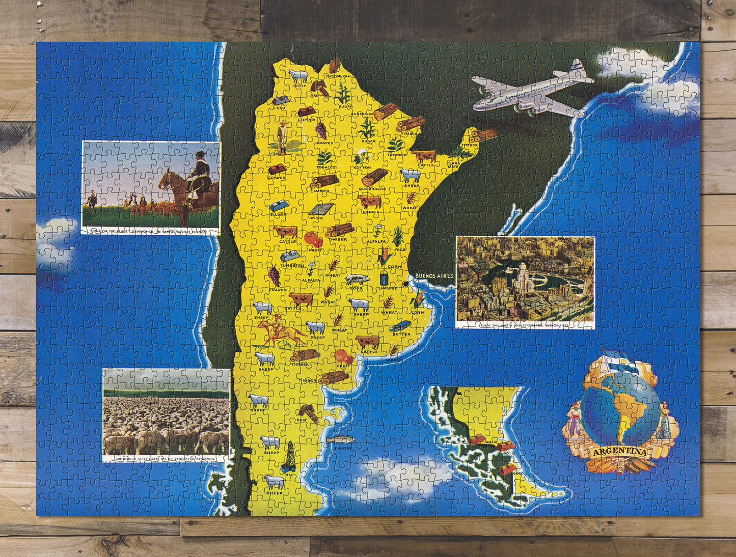 1000 piece puzzle 1950 Map of Argentina Jigsaw Puzzle Game for Adults Birthday Present Gifts