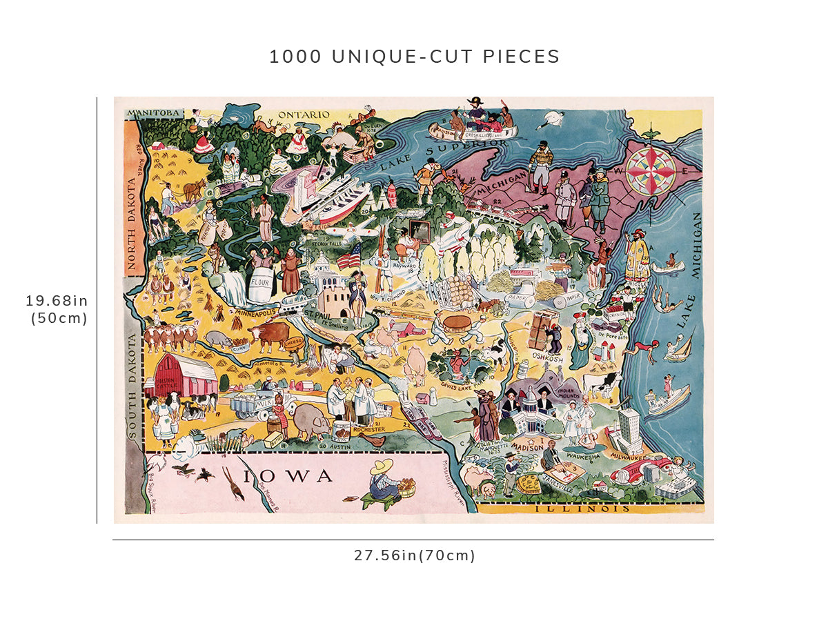 1000 piece puzzle - 1932 Map of Minnesota | Birthday Present Gifts Hand made