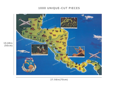 1000 piece puzzle - 1950 Map of Central America | Birthday Present Gifts | Family Entertainment