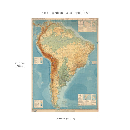 1000 piece puzzle - 1942 Map of South America | Birthday Present Gifts | Family Entertainment